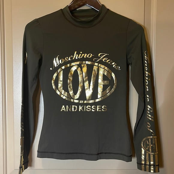 Moschino Jeans LOVE and Kisses Brown Gold Logo Long Sleeve size 6 - Picture 3 of 9